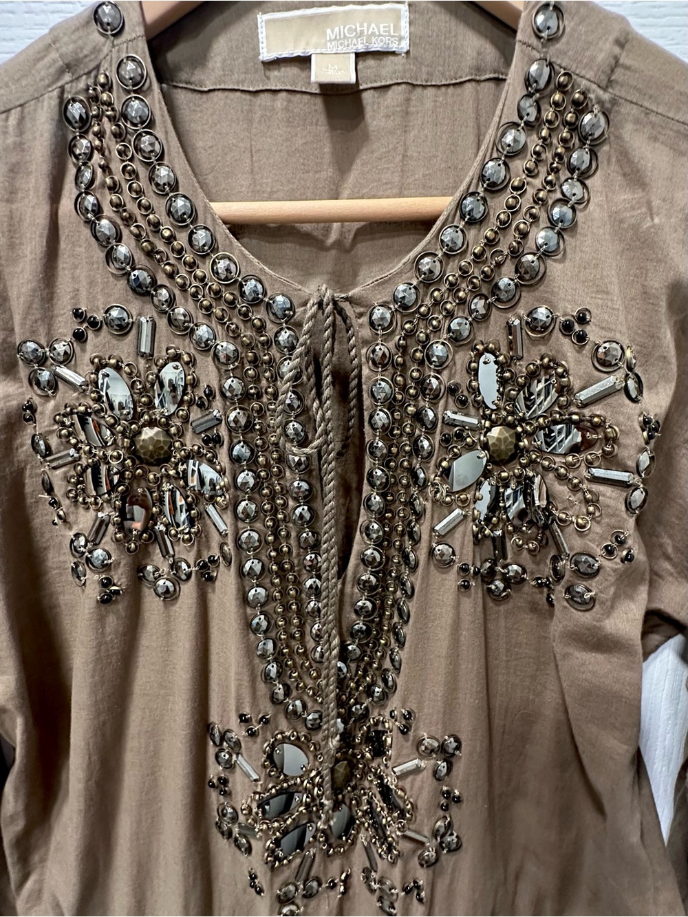 Michael Kors Taupe Long Sleeve Embellished dress